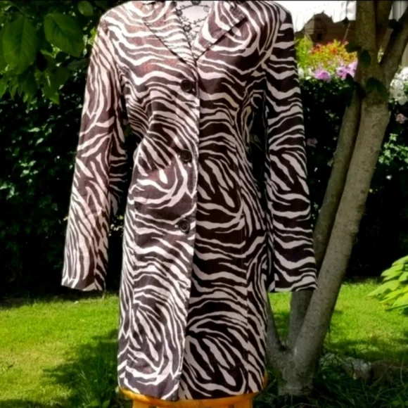 🆕️Pamela McCoy Linen Glittering Bronze animal print coat - Picture 3 of 9